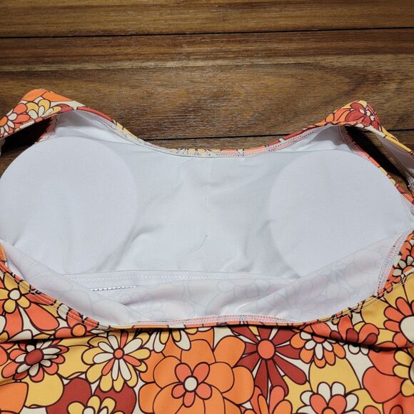 1Pc Orange Yellow & Red Flower Ladies Hi-Hip Swimsuit w/ Padded Top - Size Large - Picture 4 of 5